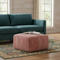20 Inch Cream and Maroon Cotton Chevron Pouf Ottoman