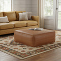 36 Inch Brown Faux Leather Pouf Ottoman