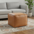 18 Inch Brown Faux Leather Pouf Ottoman