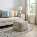 18 Inch Blue and Cream Cotton and Wool Cube Pouf Ottoman