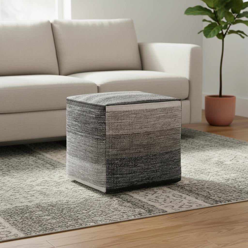 16 Inch Gray Cotton Tone on Tone Cube Pouf Ottoman