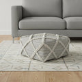 20 Inch Gray and Off White Cotton and Wool Geometric Pouf Ottoman