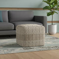 18 Inch Gray and Tan Jute and Cotton Geometric Pouf Ottoman
