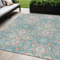 5 X 8 Teal Blue Pink And Orange Ogee Washable Indoor Outdoor Area Rug
