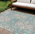 8 X 10 Teal Blue Pink And Orange Ogee Washable Indoor Outdoor Area Rug