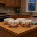 Set of Four 6 White Green And Red Ceramic Christmas Trees Round Candy or Nut Bowls