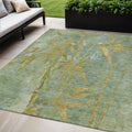 5 X 8 Artichoke Green And Gold Botanical Leaves Washable Indoor Outdoor Area Rug