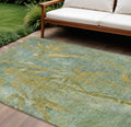 10 X 14 Artichoke Green And Gold Botanical Leaves Washable Indoor Outdoor Area Rug