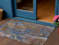 3 X 5 Brown And Blue Botanical Leaves Washable Indoor Outdoor Area Rug