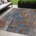 5 X 8 Brown And Blue Botanical Leaves Washable Indoor Outdoor Area Rug