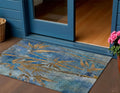 3 X 5 Blue And Brown Botanical Leaves Washable Indoor Outdoor Area Rug