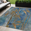 5 X 8 Blue And Brown Botanical Leaves Washable Indoor Outdoor Area Rug