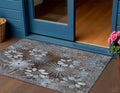 3 X 5 Brown And Sky Blue Floral Washable Indoor Outdoor Area Rug