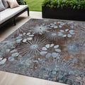 5 X 8 Brown And Sky Blue Floral Washable Indoor Outdoor Area Rug