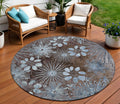 8 Brown And Sky Blue Round Floral Washable Indoor Outdoor Area Rug
