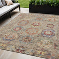 5 X 8 Beige Red And Blue Medallion Washable Indoor Outdoor Area Rug