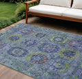 9 X 12 Green Blue And Purple Medallion Washable Indoor Outdoor Area Rug