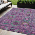 5 X 8 Purple Teal Blue And Green Medallion Washable Indoor Outdoor Area Rug