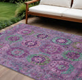 10 X 14 Purple Teal Blue And Green Medallion Washable Indoor Outdoor Area Rug
