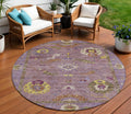 8 Merlot Plum And Gold Round Floral Medallion Washable Indoor Outdoor Area Rug