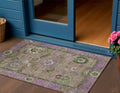 3 X 5 Brown Lavender And Ivory Floral Medallion Washable Indoor Outdoor Area Rug