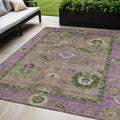 5 X 8 Brown Lavender And Ivory Floral Medallion Washable Indoor Outdoor Area Rug