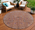 8 Copper And Purple Round Floral Washable Indoor Outdoor Area Rug