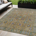 5 X 8 Gold And Green Floral Washable Indoor Outdoor Area Rug