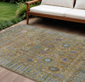 10 X 14 Gold And Green Floral Washable Indoor Outdoor Area Rug