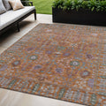 5 X 8 Orange And Green Floral Washable Indoor Outdoor Area Rug