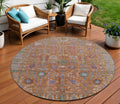 8 Orange And Green Round Floral Washable Indoor Outdoor Area Rug
