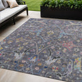 5 X 8 Gray Gold And Red Floral Washable Indoor Outdoor Area Rug