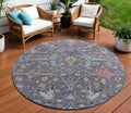 8 Gray Gold And Red Round Floral Washable Indoor Outdoor Area Rug