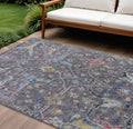 10 X 14 Gray Gold And Red Floral Washable Indoor Outdoor Area Rug