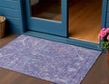 3 X 5 Purple Sky Blue And Silver Floral Washable Indoor Outdoor Area Rug