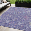 5 X 8 Purple Sky Blue And Silver Floral Washable Indoor Outdoor Area Rug