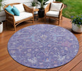 8 Purple Sky Blue And Silver Round Floral Washable Indoor Outdoor Area Rug