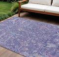 9 X 12 Purple Sky Blue And Silver Floral Washable Indoor Outdoor Area Rug