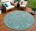 8 Teal Blue And Lime Green Round Floral Washable Indoor Outdoor Area Rug