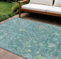 10 X 14 Teal Blue And Lime Green Floral Washable Indoor Outdoor Area Rug