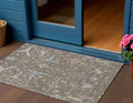3 X 5 Brown Blue And Ivory Floral Washable Indoor Outdoor Area Rug