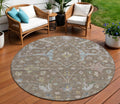 8 Brown Blue And Ivory Round Floral Washable Indoor Outdoor Area Rug