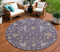 8 Eggplant Beige And Gold Round Floral Washable Indoor Outdoor Area Rug