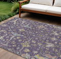 8 X 10 Eggplant Beige And Gold Floral Washable Indoor Outdoor Area Rug