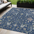 5 X 8 Navy Blue Gold And Ivory Floral Washable Indoor Outdoor Area Rug