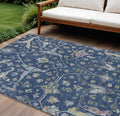 8 X 10 Navy Blue Gold And Ivory Floral Washable Indoor Outdoor Area Rug