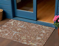 3 X 5 Rust And Ivory Floral Washable Indoor Outdoor Area Rug