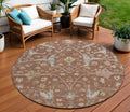 8 Rust And Ivory Round Floral Washable Indoor Outdoor Area Rug