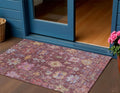 3 X 5 Burgundy Pink And Blue Floral Washable Indoor Outdoor Area Rug