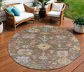 8 Brown Pink And Blue Round Floral Washable Indoor Outdoor Area Rug